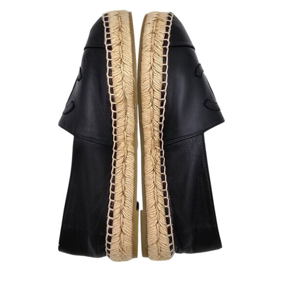 Chanel CC Logo Espadrille Slip On Flat Loafer Black Leather Size 37 US 6 6.5 - Picture 6 of 11